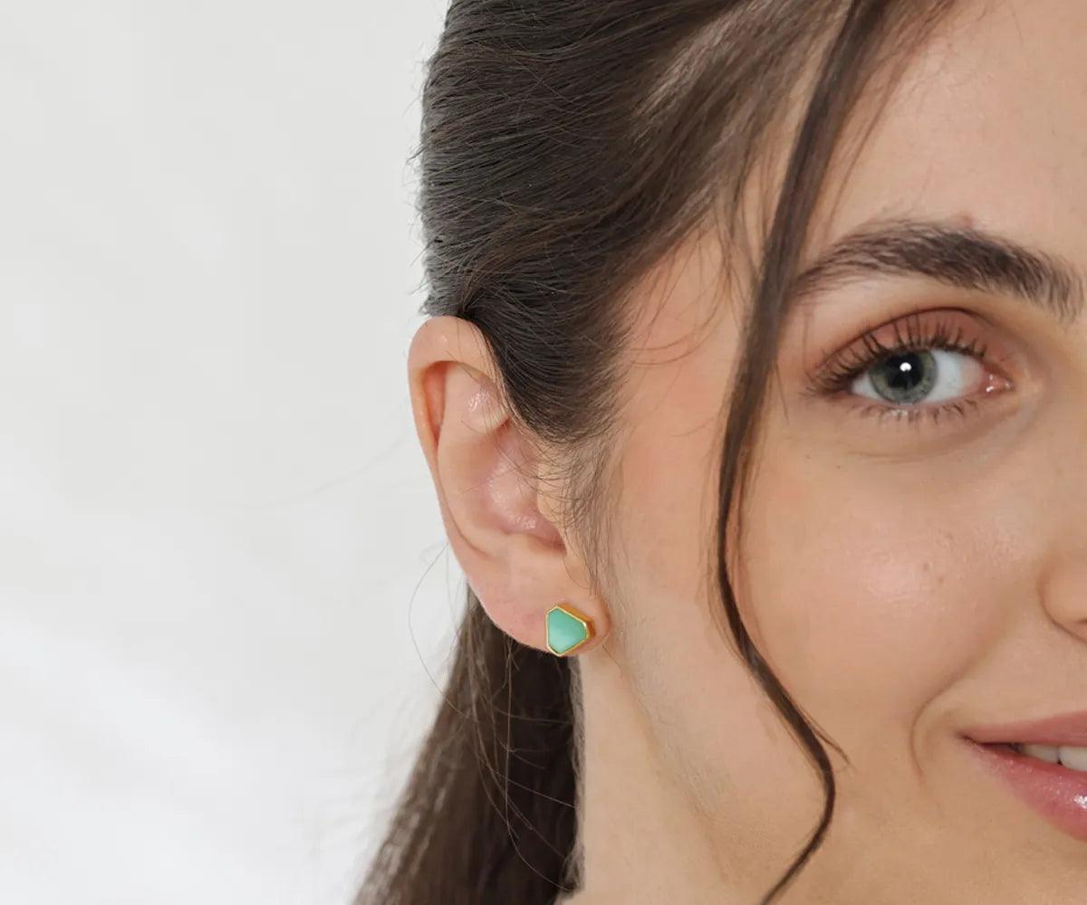 Facet Edge Stud Chrysoprase Earrings