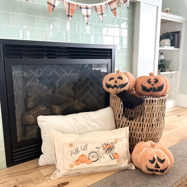 2 PANELS & RUNNER BUNDLE: RECTANGLE Holiday Panel Thanksgiving November Fall Autumn, farmhouse charcoal runner: HARVEST WHEAT / VINTAGE FALL PUMPKIN BIKE + CHARCOAL/CREAM TABLE RUNNER