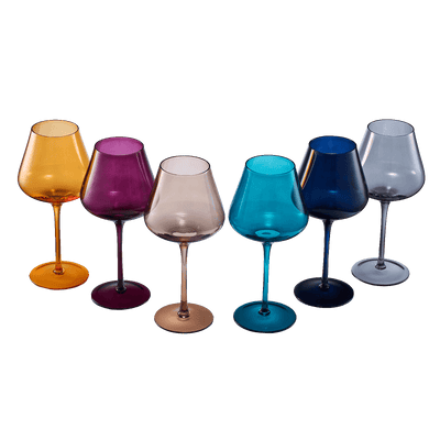 Jewel Colored Crystal Wine Glass Set of 6, Gift For Mothers, Her, Wife, Mom Friend - Large 20 oz Glasses, Unique Italian Style Tall Drinkware - Red & White, Dinner, Color Beautiful Glassware - (Jewel)