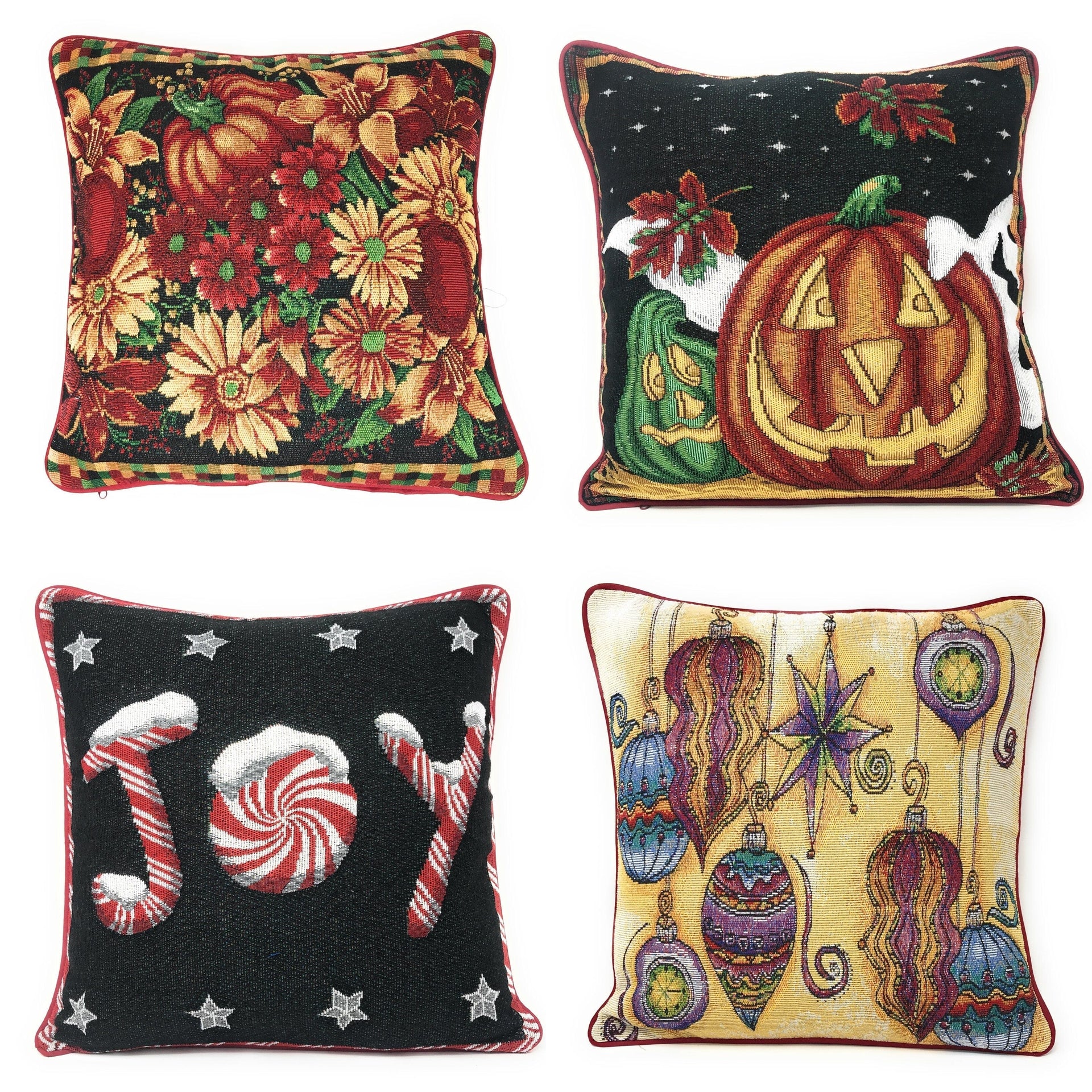 DaDa Bedding Set of 4 Pieces - Autumn Harvest Halloween & Christmas Ornaments Holiday Tapestry Throw Pillow Covers Bundle Pack - 16