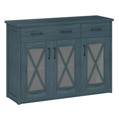 Farmhouse Buffet Sideboard 3-Door Kitchen Storage Cabinet with 2 Drawers-Turquoise