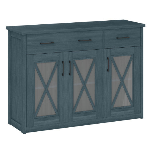 Farmhouse Buffet Sideboard 3-Door Kitchen Storage Cabinet with 2 Drawers-Turquoise