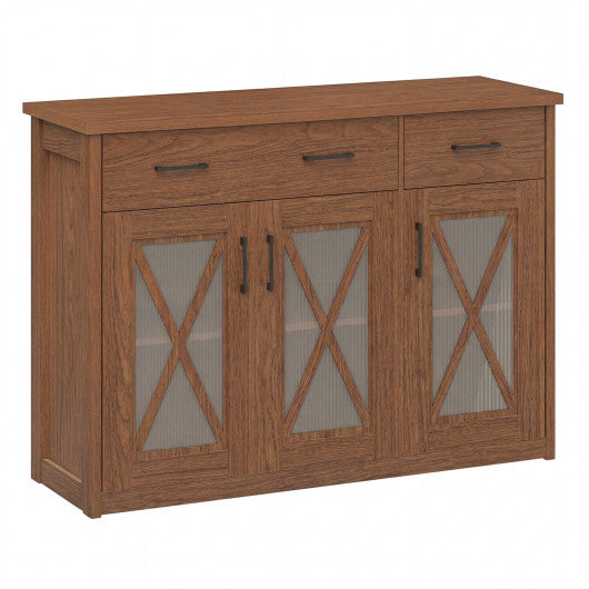 Farmhouse Buffet Sideboard 3-Door Kitchen Storage Cabinet with 2 Drawers-Brown