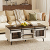 Farmhouse Coffee Table with Sliding Doors Rectangular with Adjustable Shelf-Rustic Brown