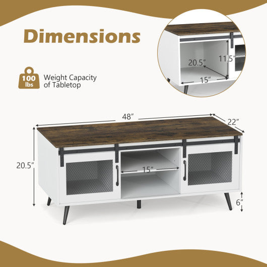 Farmhouse Coffee Table with Sliding Doors Rectangular with Adjustable Shelf-Rustic Brown