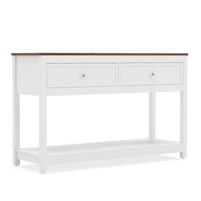 Farmhouse Console Table with 2 Drawers & Open Storage Shelf-White