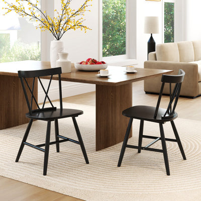 Farmhouse Kitchen Dining Chair Set of 2 with Rubber Wood Frame-Black