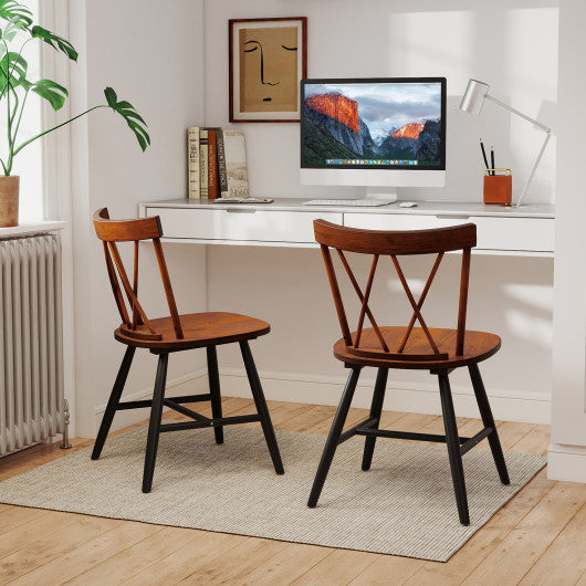 Farmhouse Kitchen Dining Chair Set of 2 with Rubber Wood Frame-Dark Brown