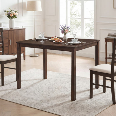 Farmhouse Kitchen Table for 4 with Solid Rubber Wood Frame for Dining Room-Brown