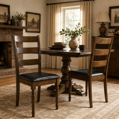Farmhouse PU Leather Upholstered Dining Chairs Set of 2-Brown