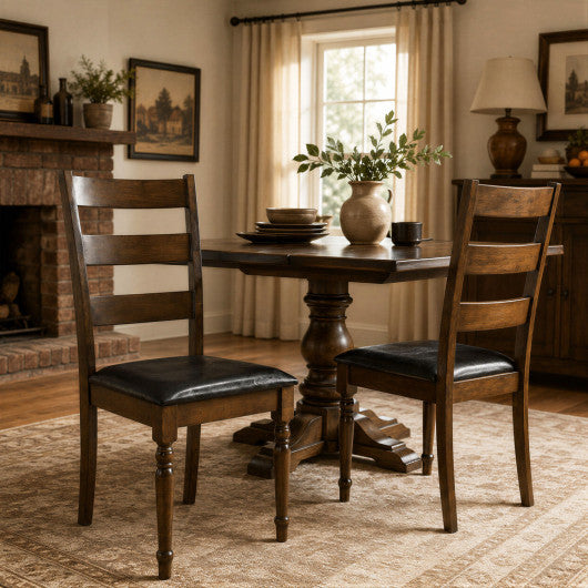 Farmhouse PU Leather Upholstered Dining Chairs Set of 2-Brown