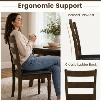 Farmhouse PU Leather Upholstered Dining Chairs Set of 2-Brown