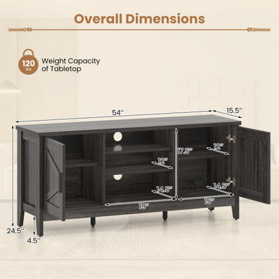 Farmhouse TV Stand for TVs up to 65 Inch Entertainment Center with 2 Storage Cabinets-Gray