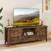 Farmhouse TV Stand for 65 Inch TVs with 2 Woven Accent Doors and 3 Adjustable Shelves-Rustic Brown