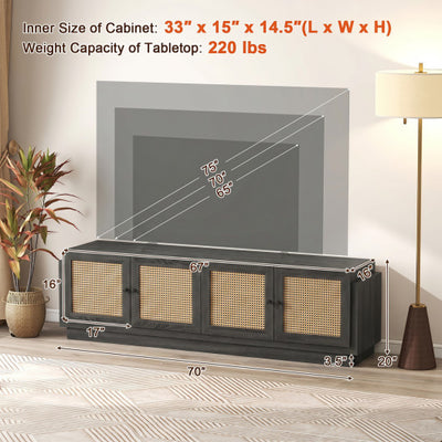 Farmhouse TV Stand for TVs up to 75 Inches with 2 Cabinets-Black