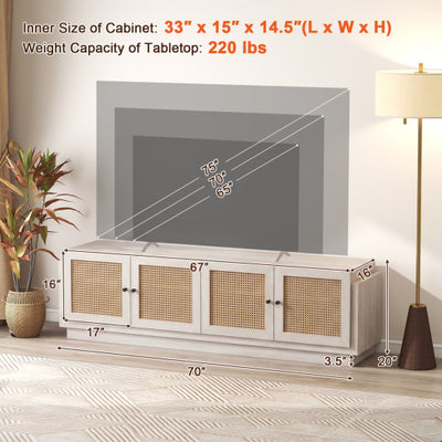 Farmhouse TV Stand for TVs up to 75 Inches with 2 Cabinets-White