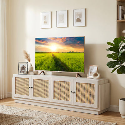 Farmhouse TV Stand for TVs up to 75 Inches with 2 Cabinets-White