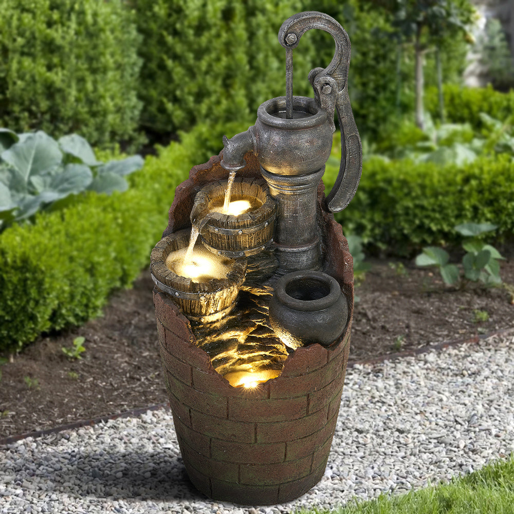Resin Hand Pump Barrel Farmhouse Outdoor Fountain 32 in