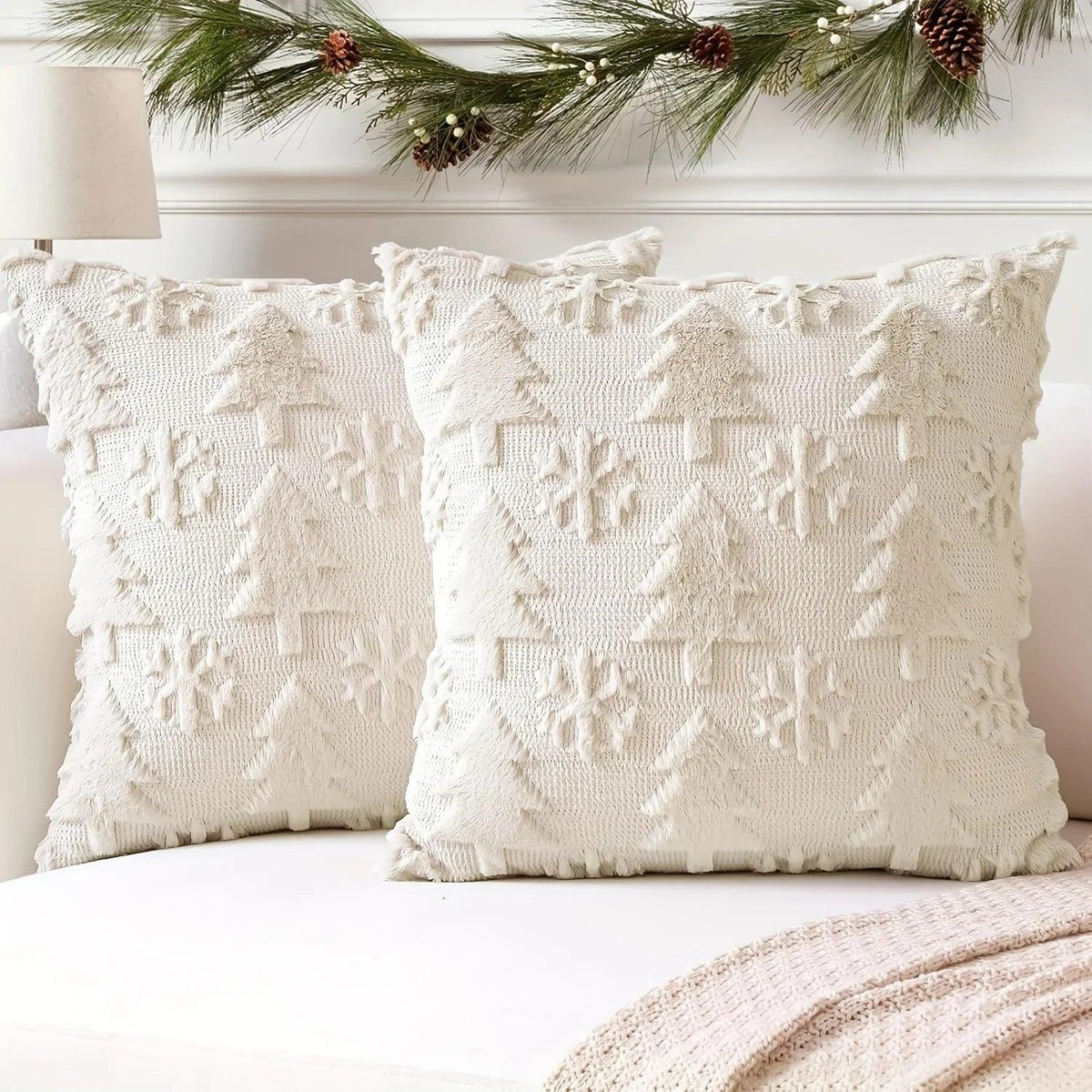 Faux Wool Christmas Tree Throw Pillow Covers, 45.72x45.72 cm, Snowflake Design
