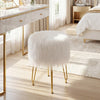 Faux Fur Vanity Stool Chair with Metal Legs for Bedroom and Living Room-White