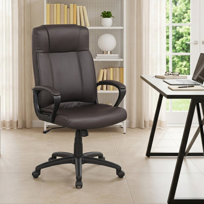 Faux Leather Office Chair Computer Desk Chair with Rocking Function-Brown