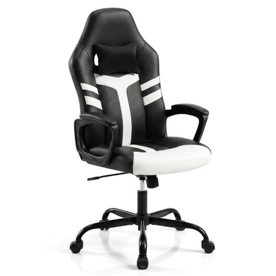 Faux Leather Upholstered Office Chair with Removable Head Pillow and Rocking Function-White