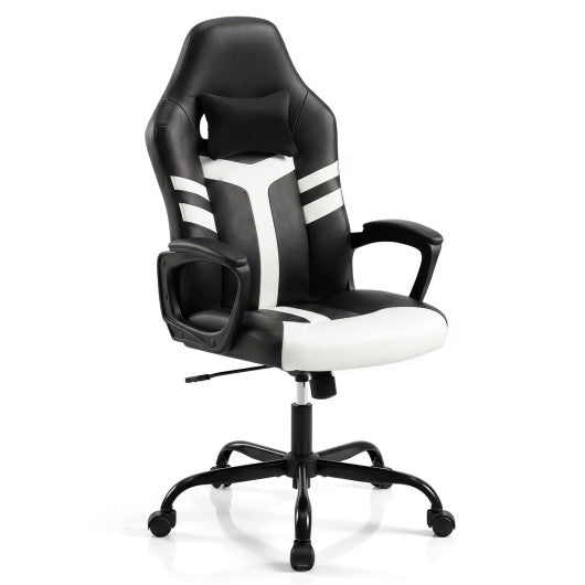 Faux Leather Upholstered Office Chair with Removable Head Pillow and Rocking Function-White