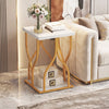 Faux Marble Bedside Night Stand with Petal-Inspired Metal Frame-White