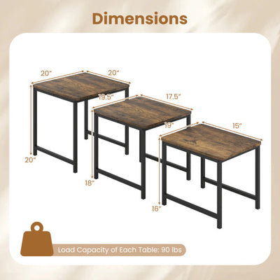 Faux Marble Nesting Table with Metal Frame Set of 3-Rustic Brown