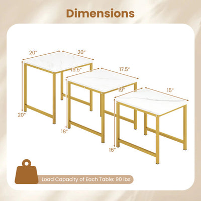 Faux Marble Nesting Table with Metal Frame Set of 3-White