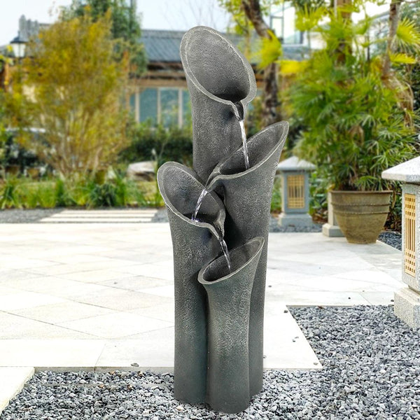 Concrete Trumpet Flower Outdoor Fountain 33 Inch
