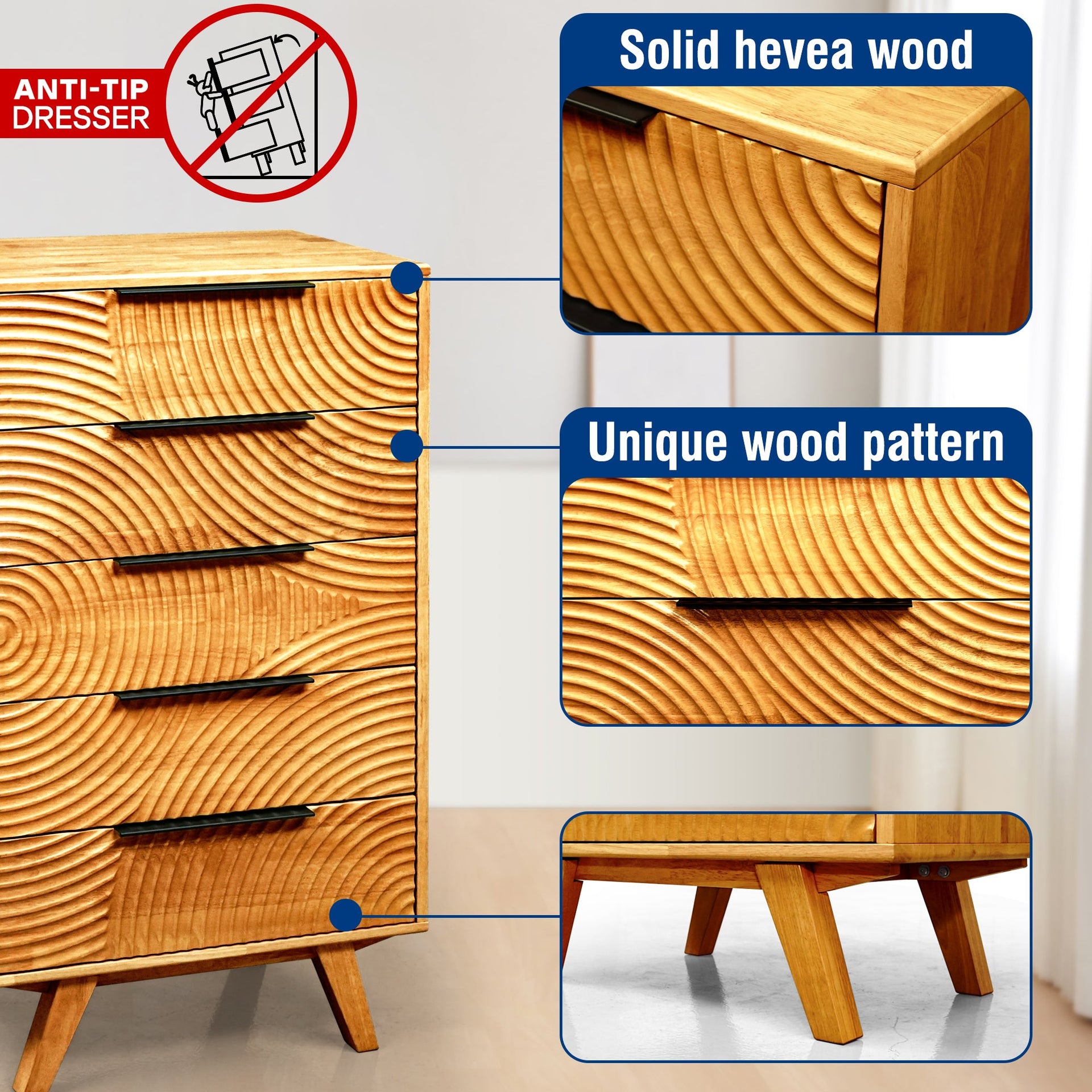 Acacia Harmony Dresser with 5 Drawers