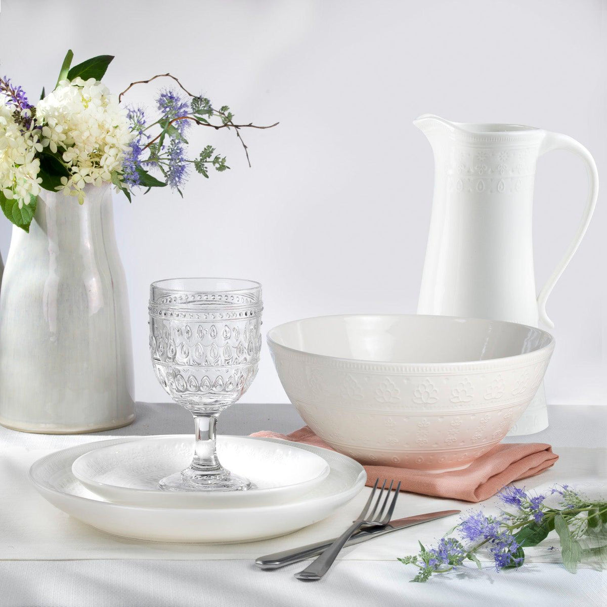 Fez Stoneware 16 Piece Double Bowl Dinnerware Set White