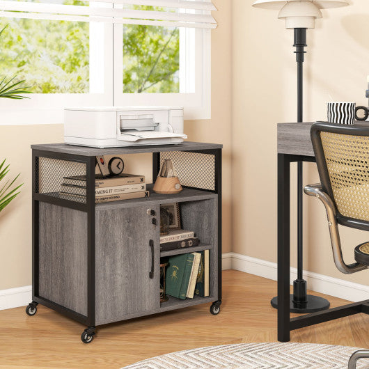 File Cabinet on Wheels with Charging Station and Cable Management Hole-Gray