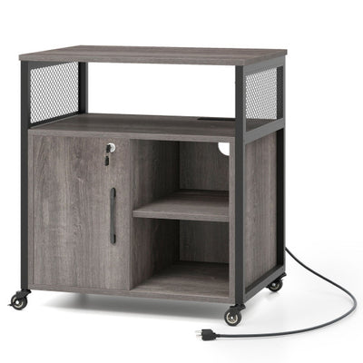File Cabinet on Wheels with Charging Station and Cable Management Hole-Gray