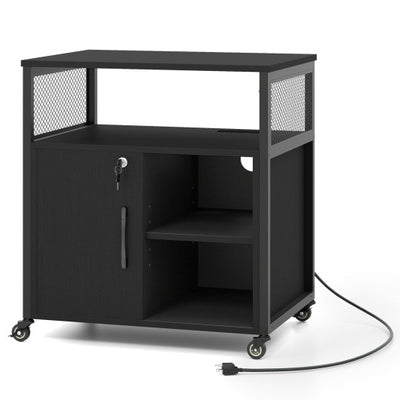 File Cabinet on Wheels with Charging Station and Cable Management Hole-Black