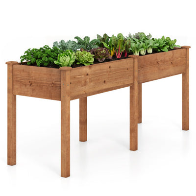 Fir Wood Outdoor Raised Garden Bed with Divider Panel and Drainage Holes-Yellow