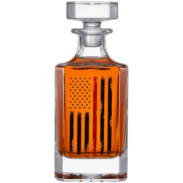 Firefighter Tactical Red Tattered American Flag Whiskey Decanter Gift Set