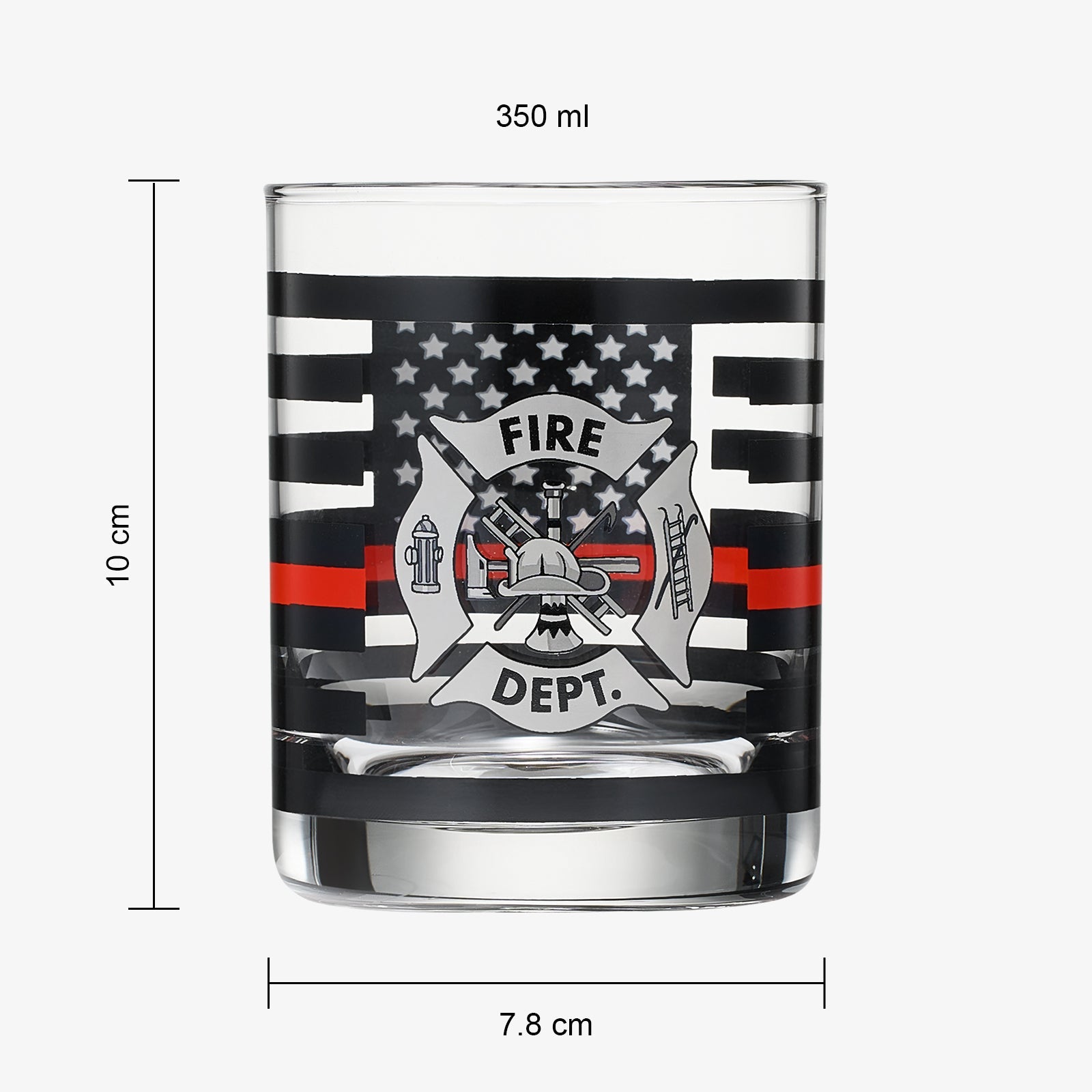 Firefighter Whiskey Glasses | Set of 2 | 12 OZ Old Fashioned Liquor Glasses, American Flag Red Line Fire Fighter Glass - Show Support for First Responders, Firemen Gifts for Him, Dad, Boyfriend