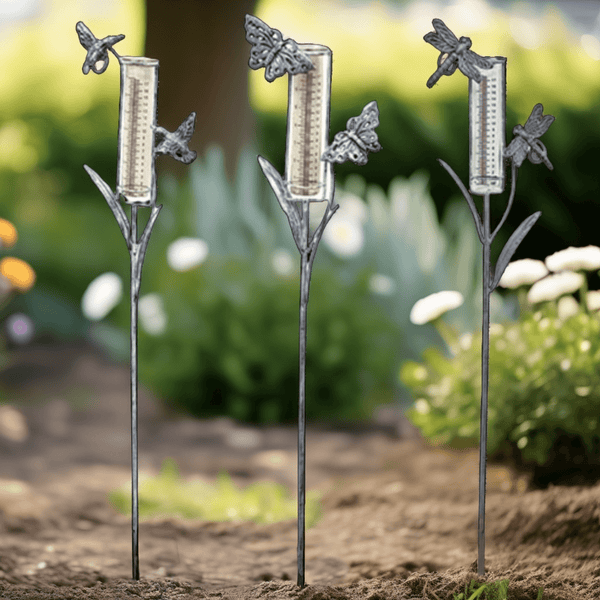 Assorted Distressed Metal Garden Springtime Rain Gauge Yard Stake 38