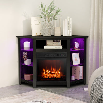 Fireplace Corner TV Stand with LED Lights and Smart APP Control for 50 Inches TV-Black