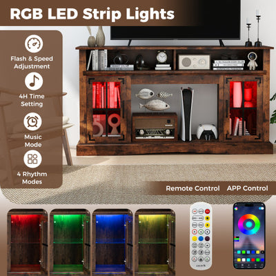 TV Stand with LED Lights and Remote Control-Rustic Brown