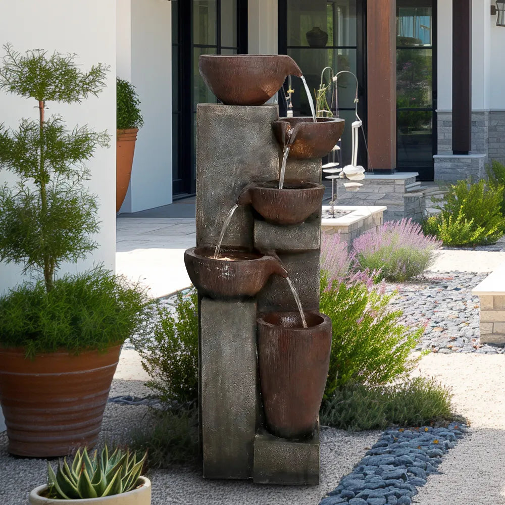 Resin Diagonal Cascading Floor Fountain Outdoor 40 in