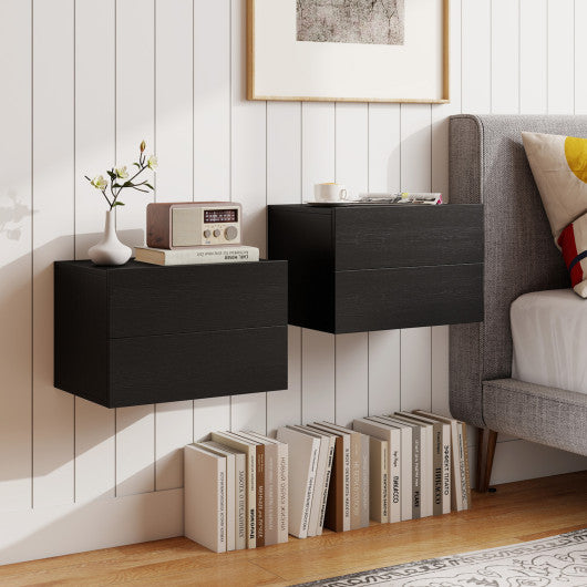 Floating Nightstand with 2 Storage Drawers Wall Mounted for Bedroom-B;ack