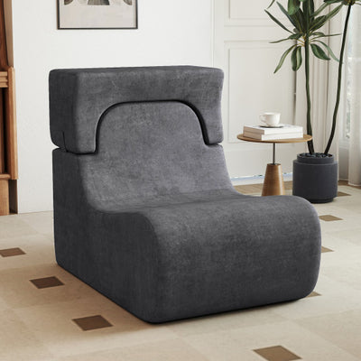 Floor Chair Lazy Sofa with Detachable Headrest-Gray