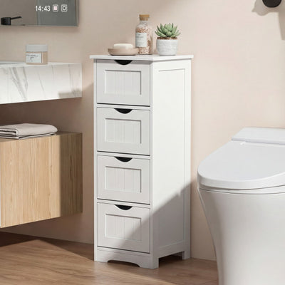 Floor Wooden Free Standing Storage Side Organizer for Bathroom-White
