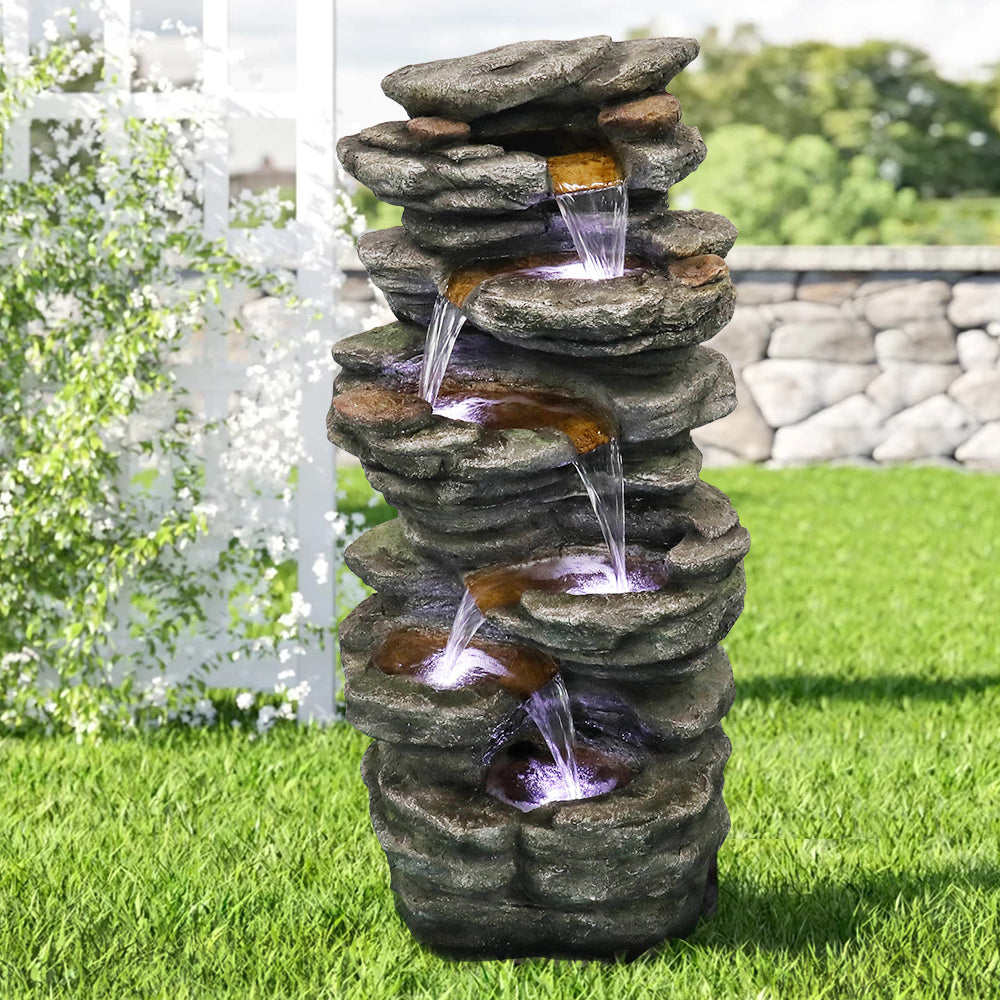 Resin Flagstone Outdoor Water Fountain with Moss 40 in
