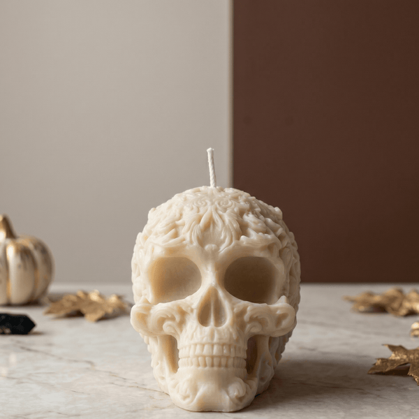 Floral Skull Sculpture Candle