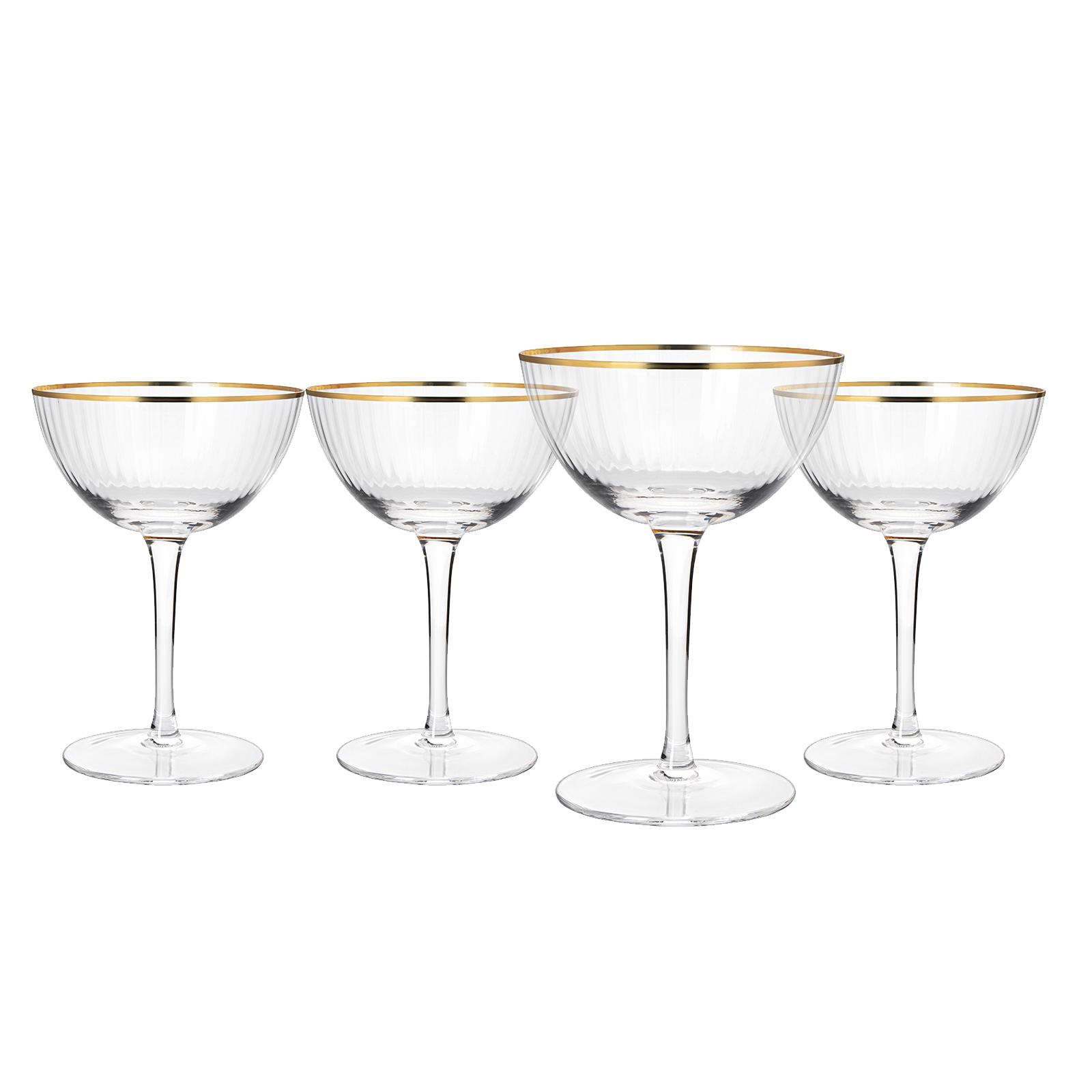The Wine Savant Gold Rim Glasses 6 oz, Set of 4 Gold Rim Classic Manhattan Glasses For Martini, Cocktails, Champagne, Water & Wine - Classic Coupes Gilded Rimed, Crystal with Stems, Coupe