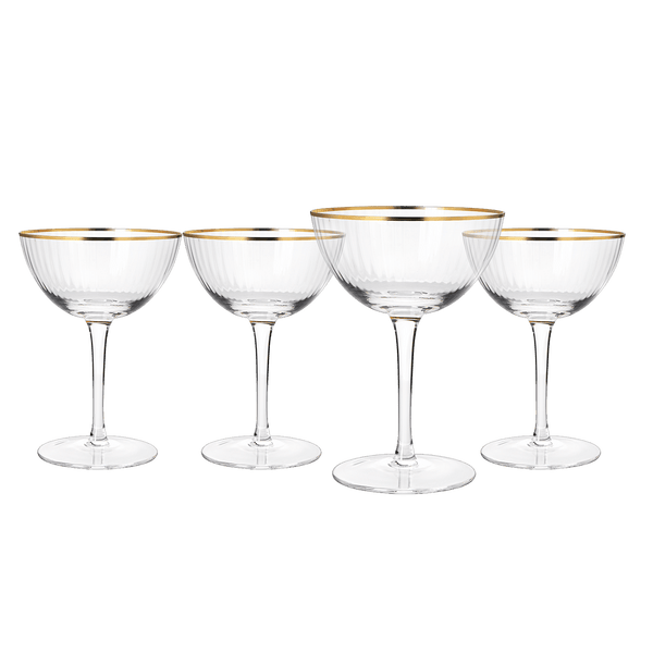 The Wine Savant Gold Rim Glasses 6 oz, Set of 4 Gold Rim Classic Manhattan Glasses For Martini, Cocktails, Champagne, Water & Wine - Classic Coupes Gilded Rimed, Crystal with Stems, Coupe